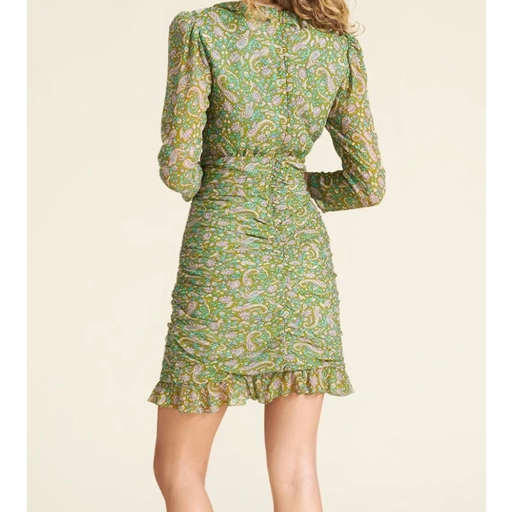 Veronica Beard Green Ruched Ruffled Bodycon Dress Size 10 - Picture 2 of 4